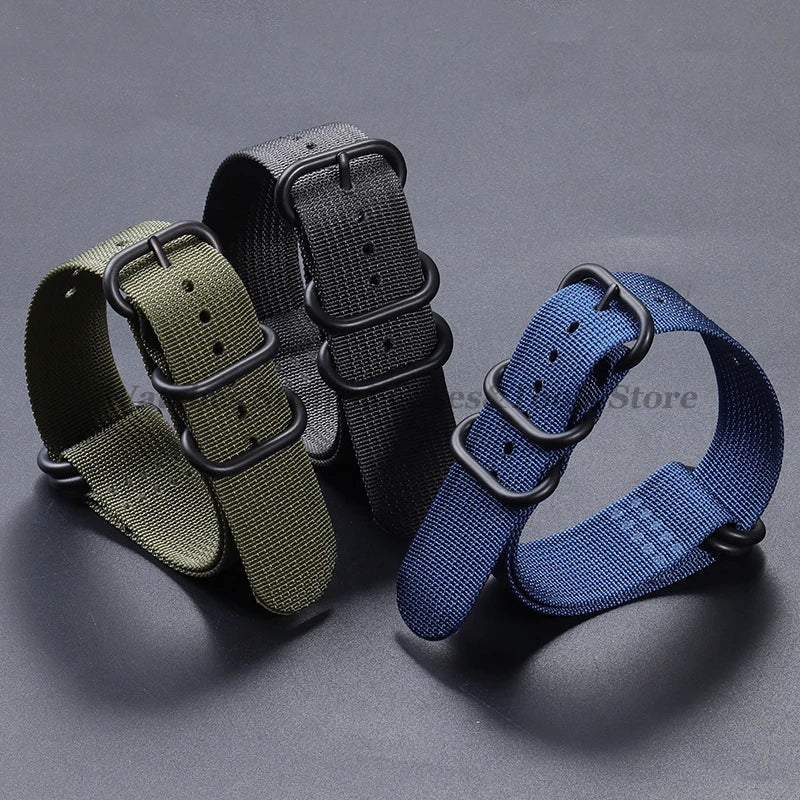 Sailcloth Nylon Watch Strap with Ring Buckle (18–24mm)