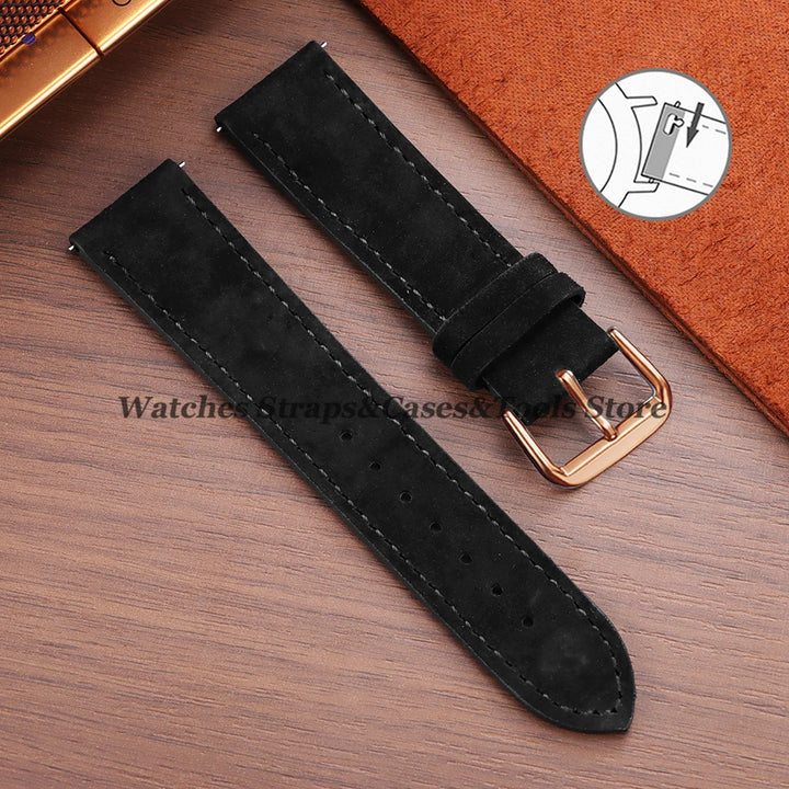 Vintage Suede Cowhide Leather Watch Strap (18–22mm, Quick Release)