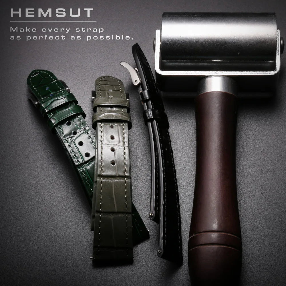 HEMSUT High Quality Genuine Leather Watch Band Quick Release Handmade Cowhide Wrist Straps For Men 18MM 20MM 21MM 22MM