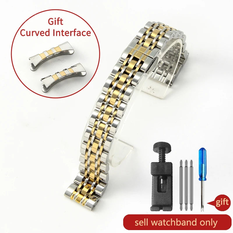 Stainless Steel Watch Strap for Tissot – 14–20mm, Silver & Rose Gold