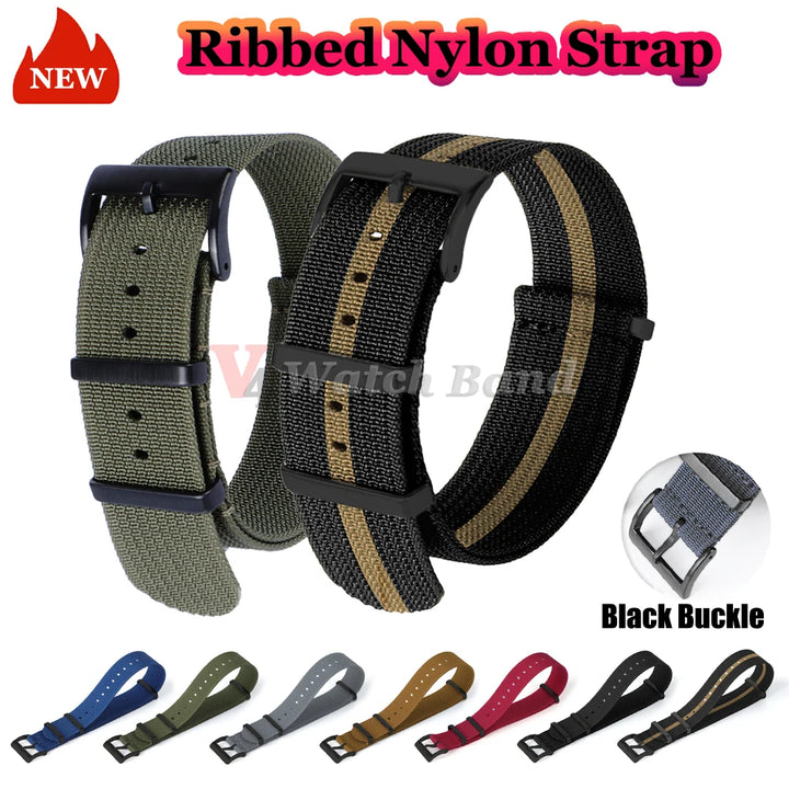 Universal Fabric Nylon Watch Strap with Black Buckle (20/22mm)