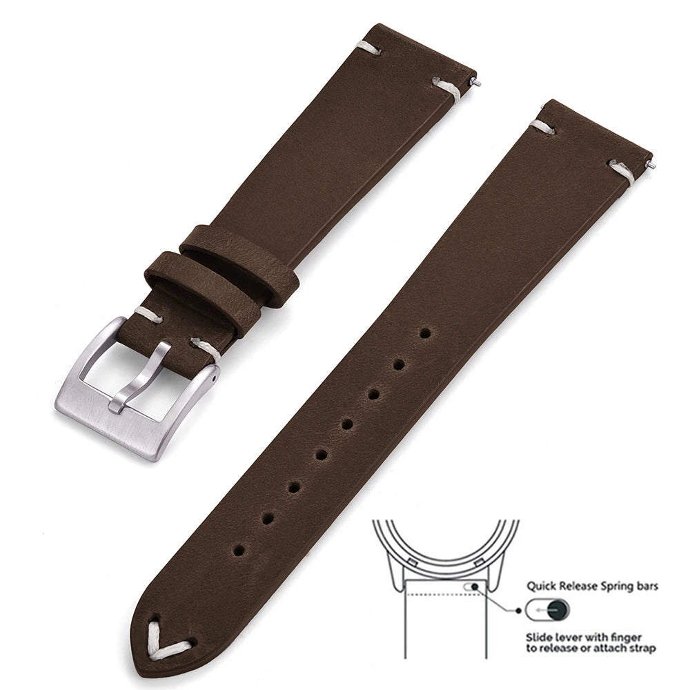Crazy Horse Leather Watch Strap 18–22mm Quick Release
