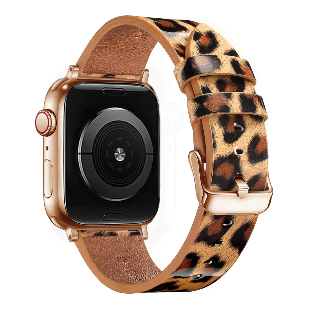 Leopard Leather Apple Watch Band for Women 38–49mm