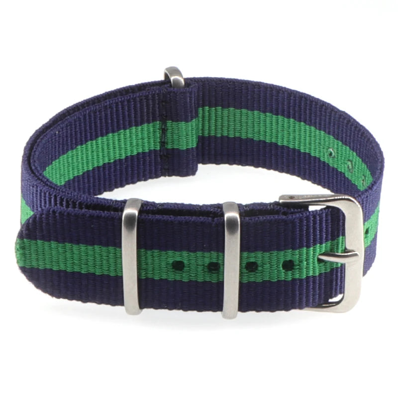 Striped Nylon Watch Strap with Silver Buckle (16-22mm)