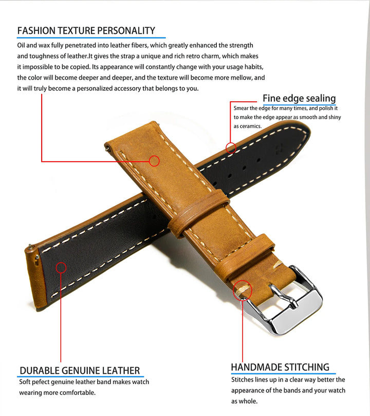 Wax Vintage Leather Watch Strap 14–24mm