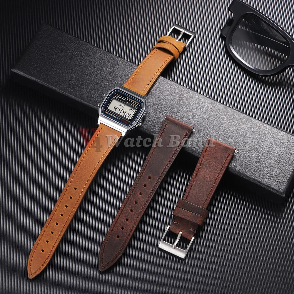 Cowhide Genuine Watch Band 18mm for F91W Mod Kit for F-91W W-800H SGW400 F84 F105/108 A158/168 AE1200/1300 Wrist Strap Bracelets