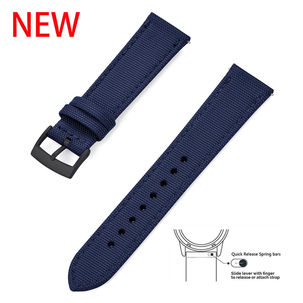 New Design Hybrid Canvas Nylon Leather Watch Strap 18mm 20mm 22mm Bracelet Quick Release Replacement Black Khaki Red Watchbands