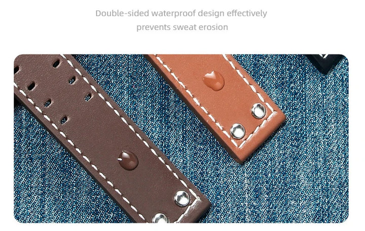 Double Row Hole Leather Watch Strap 20/22mm for Hamilton & Seiko