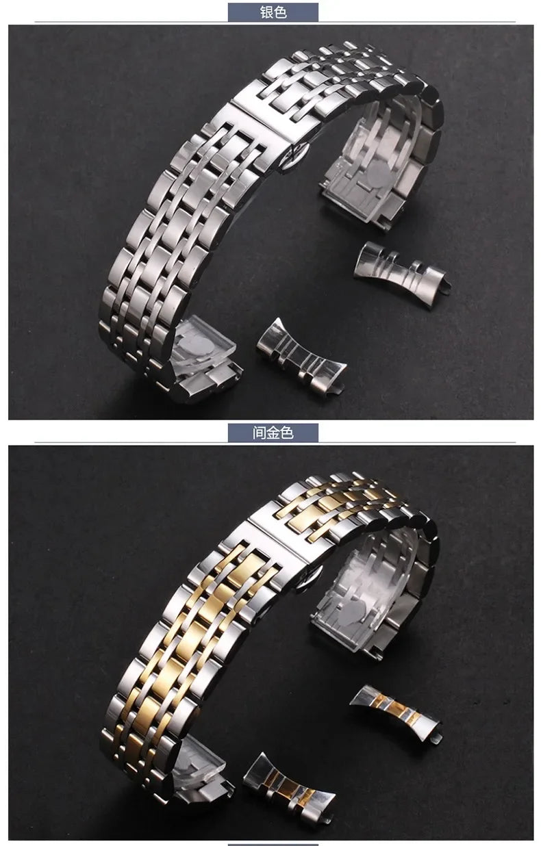 Solid Stainless Steel Watch Band 16–24mm with Butterfly Buckle for TISSOT,