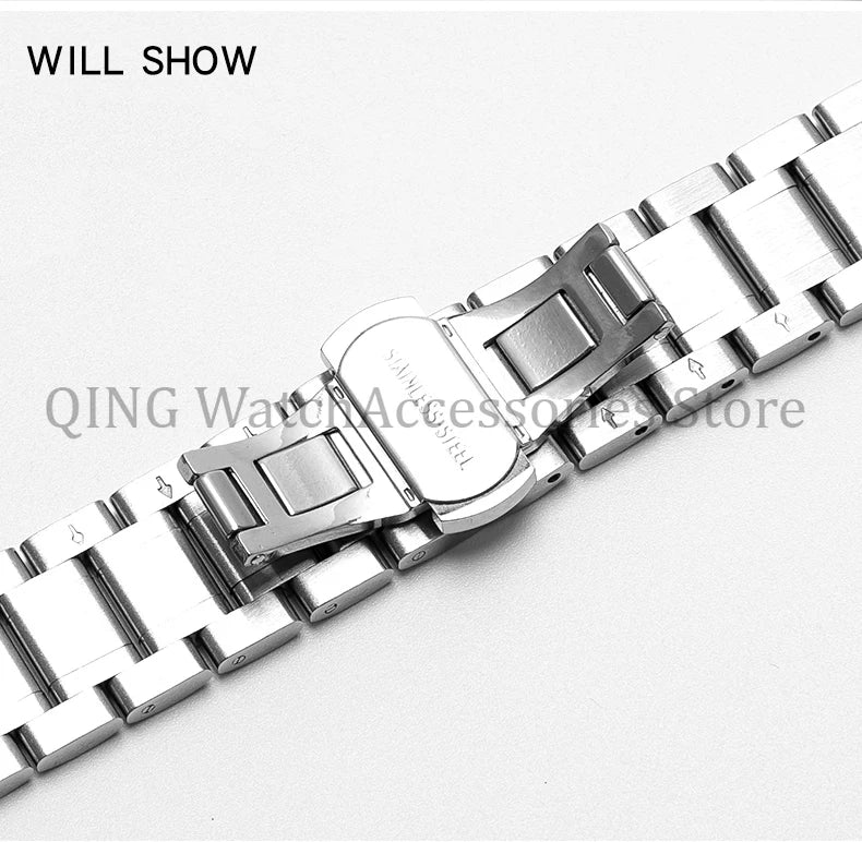 Arc Flat-End Stainless Steel Watchband – Universal, 12–24mm, Butterfly Clasp
