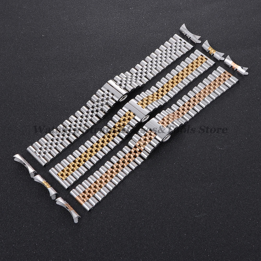 Solid Stainless Steel Watch Band 12–22mm for Rolex (Flat & Curved Ends)