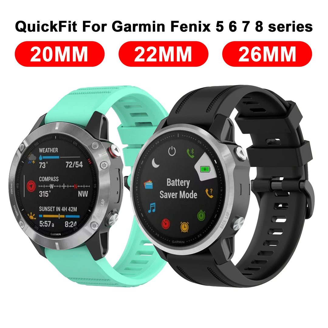 QuickFit Silicone Watch Strap 20/22/26mm for Garmin Fenix & Tactix Series
