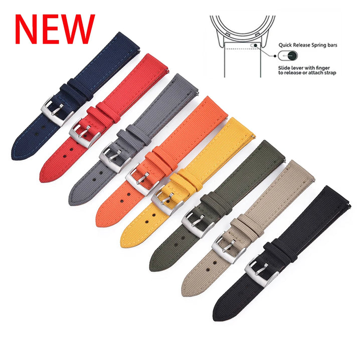 NATOBELT High Quality Canvas Nylon Leather Quick Release Sailcloth Watch Strap 18mm 20mm 22mm Replacement Watchbands