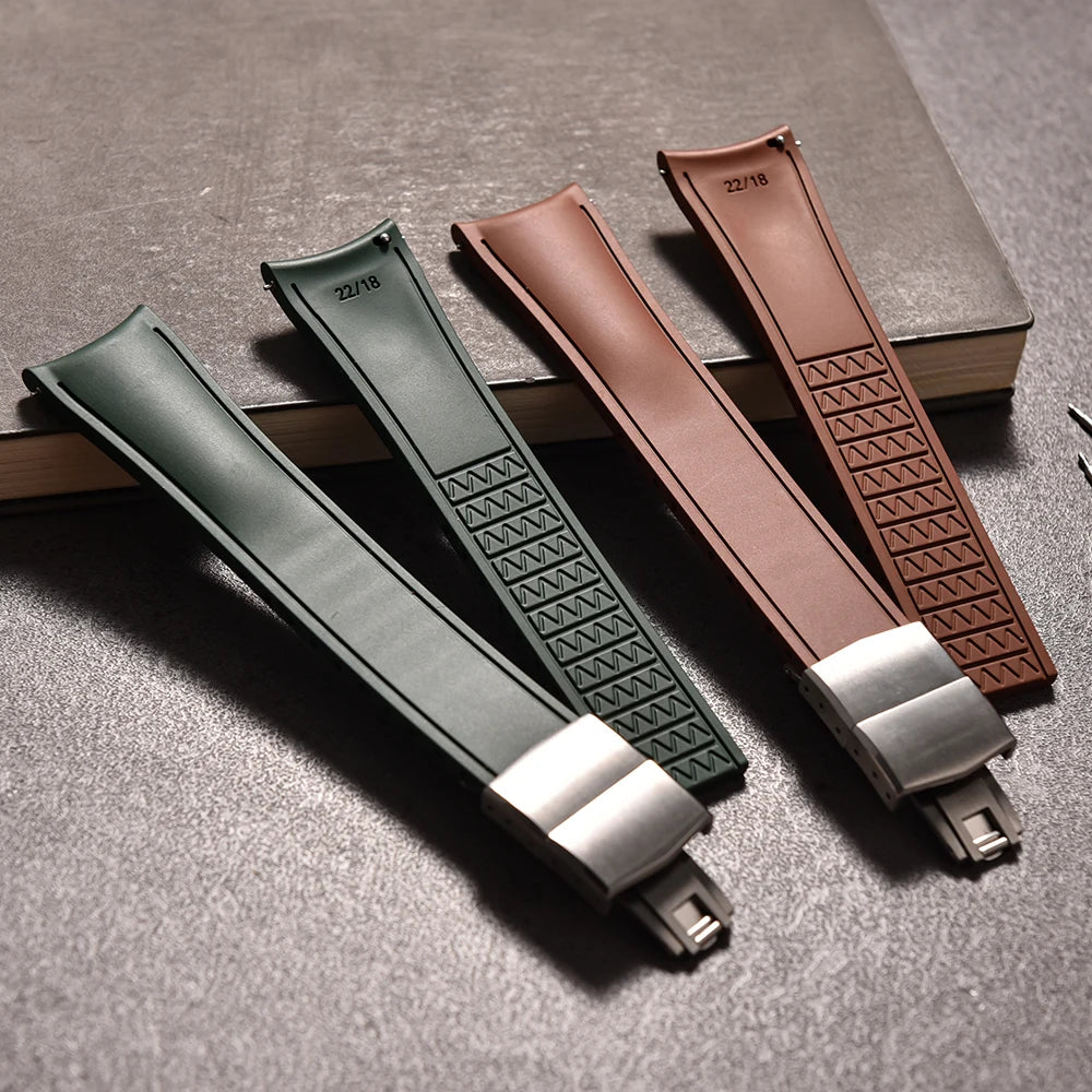 Premium Grade Curved Rubber CTS Strap 20mm 22mm Quick Release Butterfly Buckle Watch Bands FKM Rubber Strap For Cut To Size