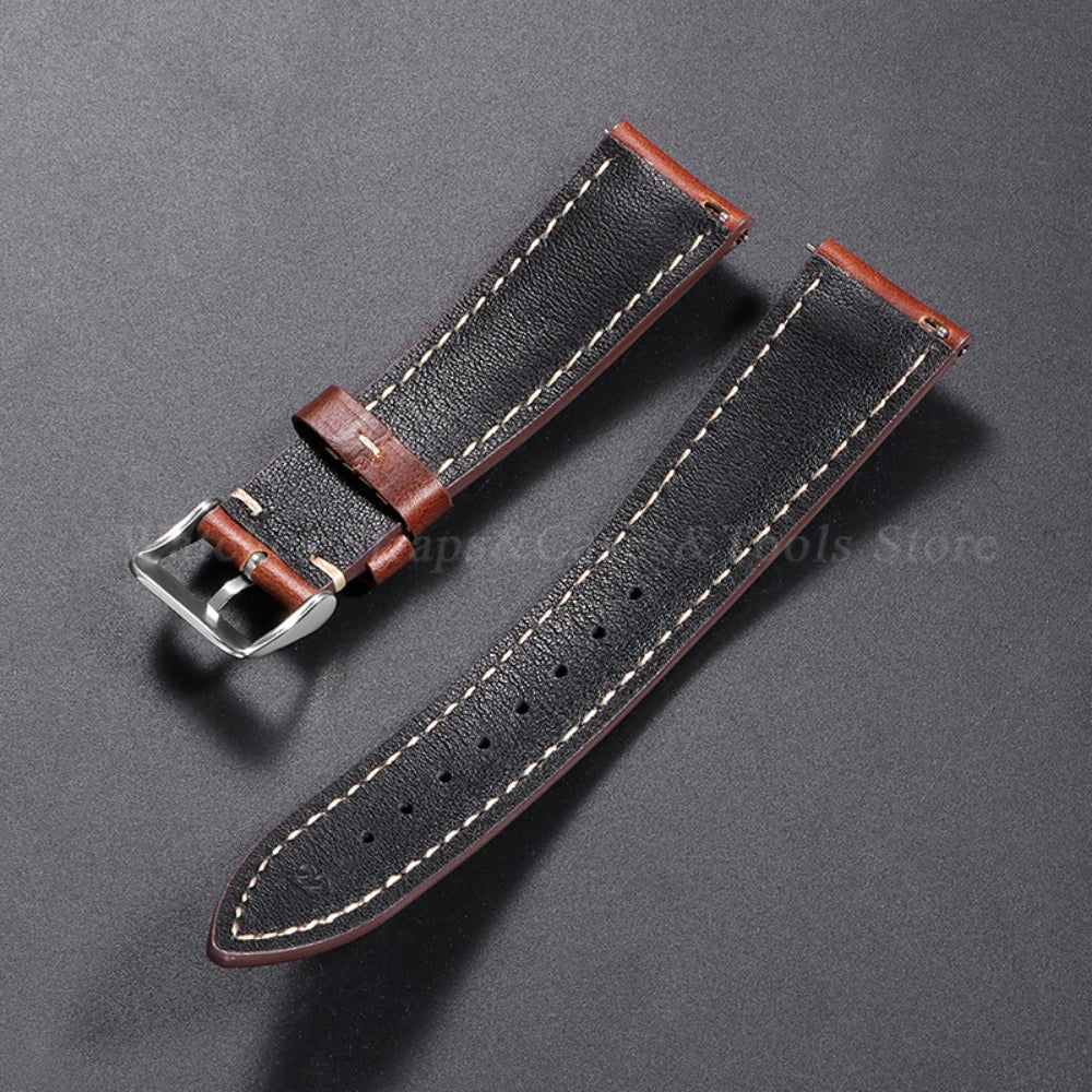 Vintage Oil Wax Leather Watch Strap – Brown Cowhide (18-22mm)