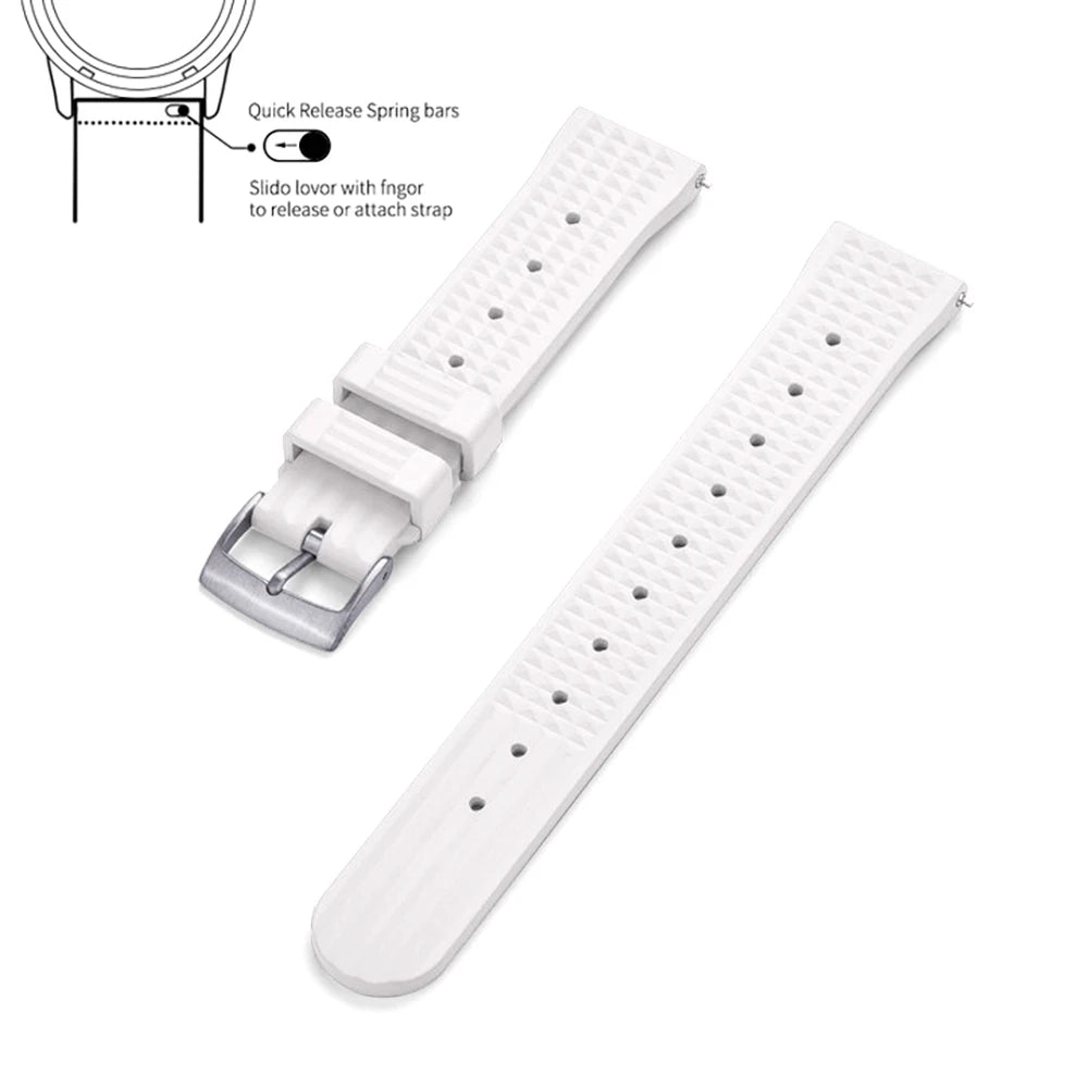 Premium Grade Waffle FKM Watch Band 20mm 22mm Quick Release Fluoro Rubber Waffle Watch Strap For Traditional Diving Watch