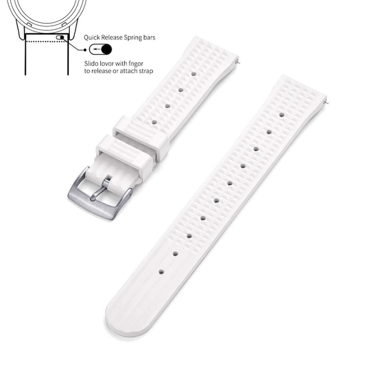 Premium Grade Waffle FKM Watch Band 20mm 22mm Quick Release Fluoro Rubber Waffle Watch Strap For Traditional Diving Watch