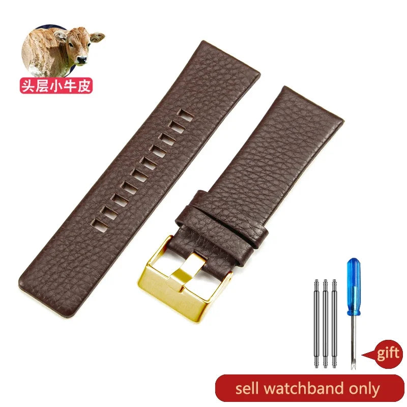 Genuine Leather Watch Strap for Diesel (22–30mm, Black)