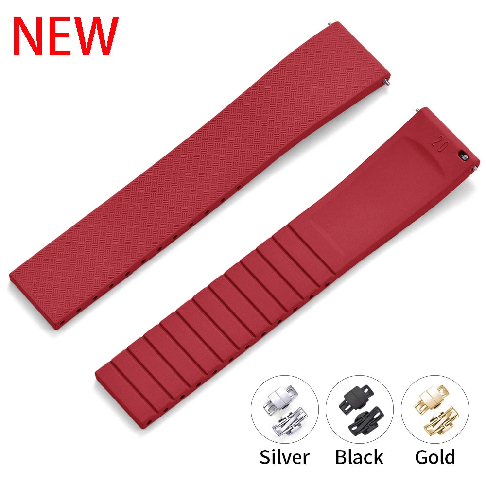 JUELONG CTS Fluororubber Watch Strap 18mm 19mm 20mm 22mm New Quick Release Butterfly Buckle Watch Band FKM Strap For Cut To Size