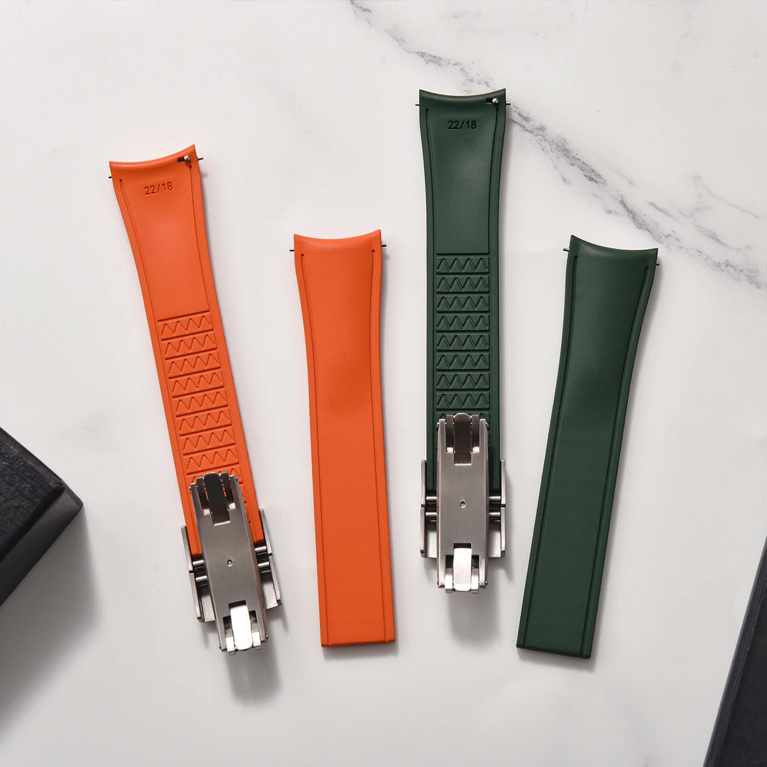 Premium Grade Curved Rubber CTS Strap 20mm 22mm Quick Release Butterfly Buckle Watch Bands FKM Rubber Strap For Cut To Size