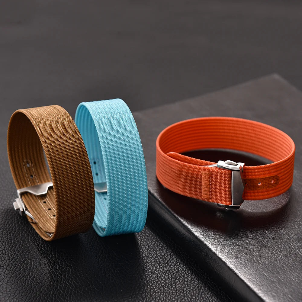 JUELONG 18mm 20mm 22mm Sailcloth Watch Strap Canvas Rubber Hole Sport Waterproof Folding Buckle Watchband For Omega Swatch Moon
