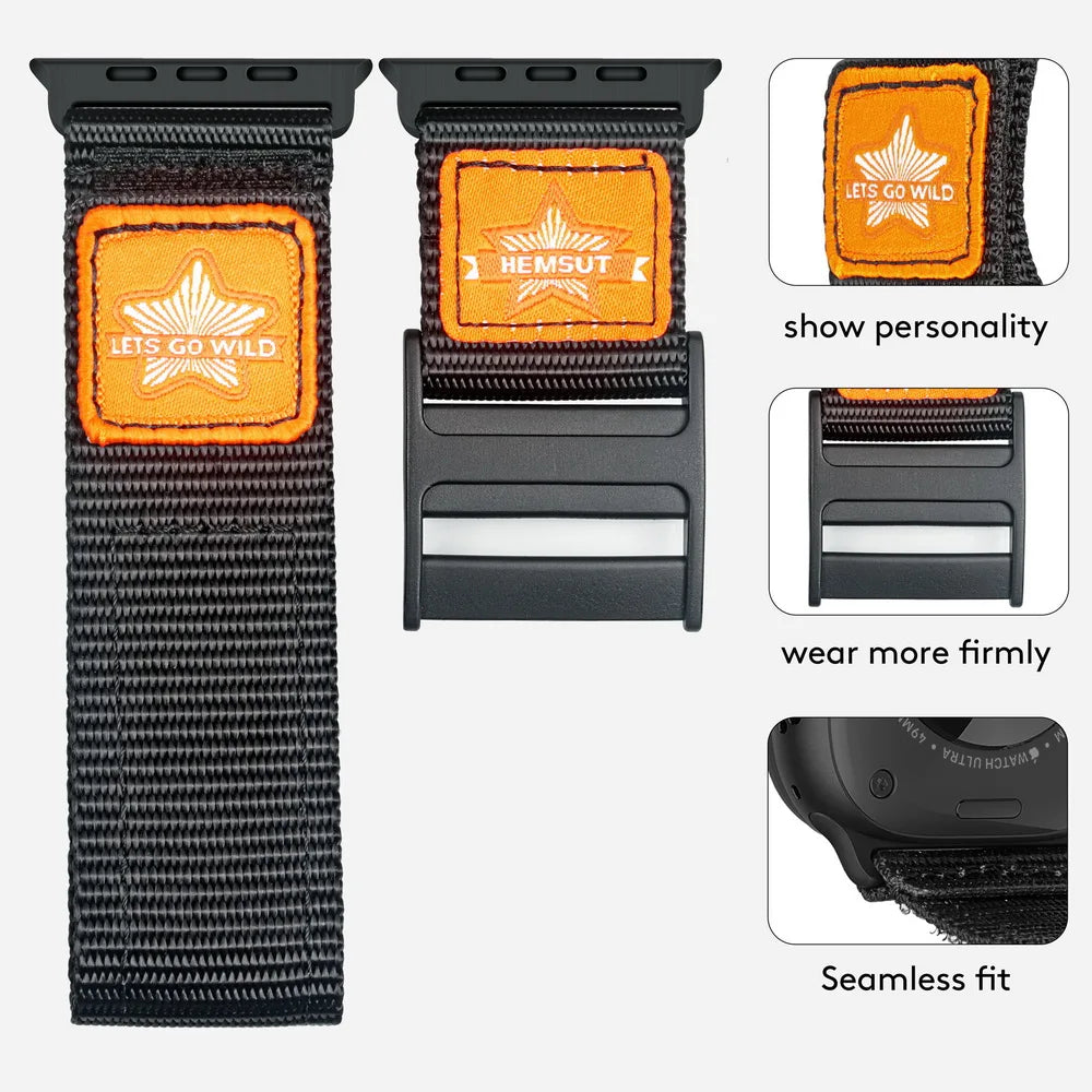 HEMSUT Straps For Apple Watch Ultra 49mm Nylon Movement Breathable Mi Band 8 Wrist Strap Compatible with 38 40 41 44 45mm