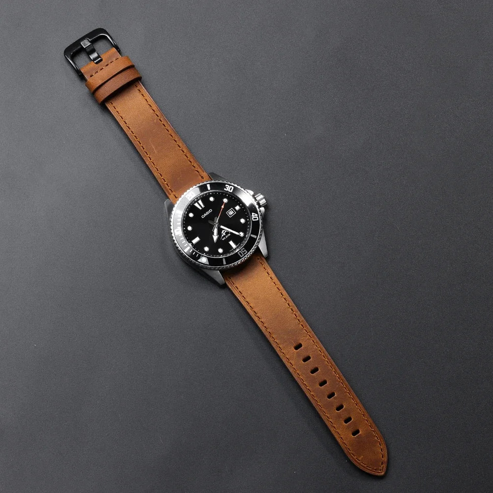 Calfskin Genuine Leather Watchbands Black Blue Watch Band 18mm 20mm 22mm 24mm Smartwatch Strap Dark Brown Watches Accessories