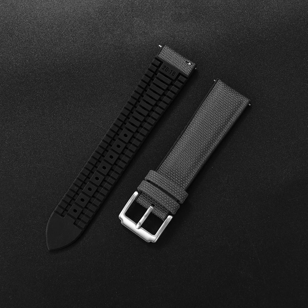 NATOBELT Rubber Sailcloth Strap 18mm 19mm 20mm 21mm 22mm Canvas Nylon Quick Release WatchBand Perfect Fit Flat End Universal