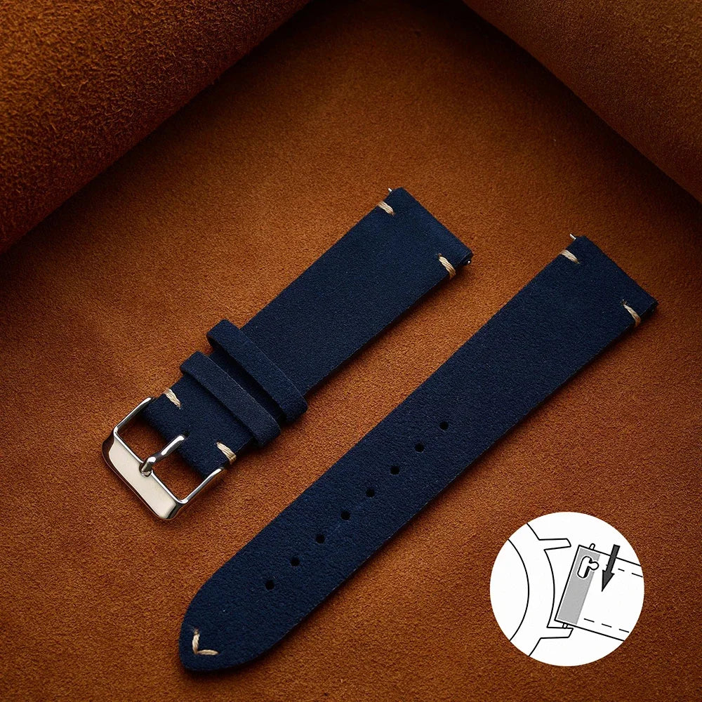 Soft Suede & Calfskin Watch Band 16–22mm (Quick Release, Brown)