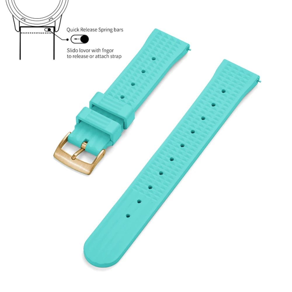 Premium Grade Waffle FKM Watch Band 20mm 22mm Quick Release Fluoro Rubber Waffle Watch Strap For Traditional Diving Watch