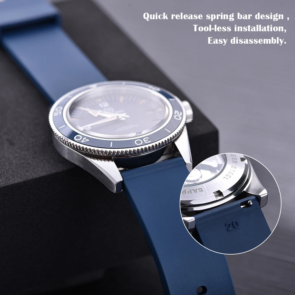 Premium Grade Flat Smooth FKM Rubber Watch Strap 16mm 18mm 20mm 22mm 24mm Soft Quick Release Rubber Watch Bands