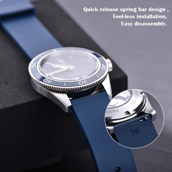 Premium Grade Flat Smooth FKM Rubber Watch Strap 16mm 18mm 20mm 22mm 24mm Soft Quick Release Rubber Watch Bands