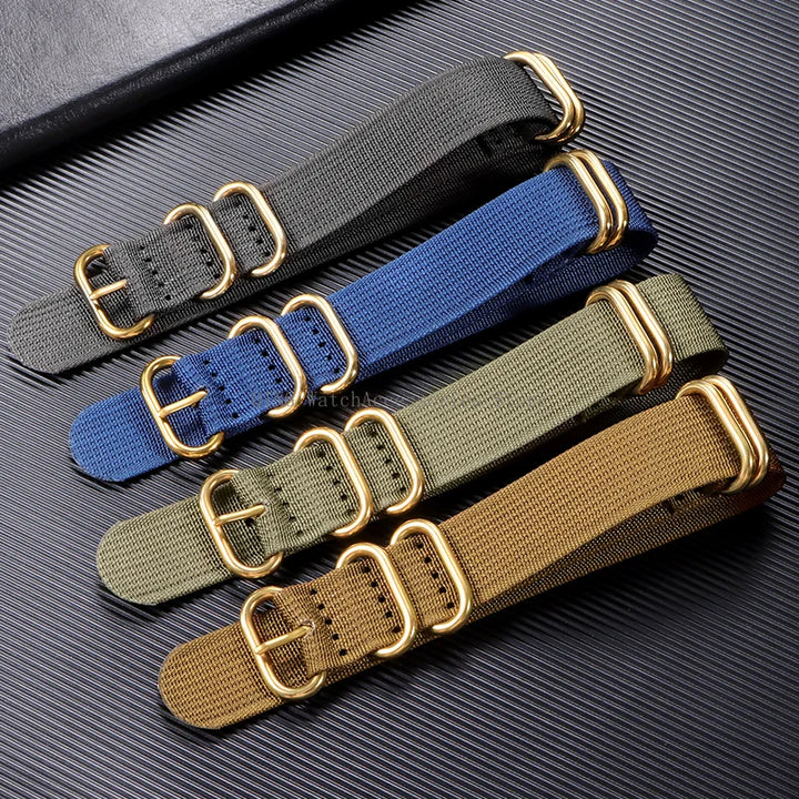 5-Ring Gold Buckle Nylon Watch Band
