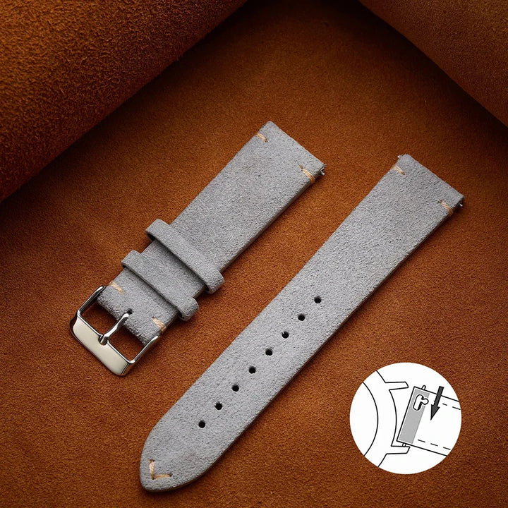 Soft Suede & Calfskin Watch Band 16–22mm (Quick Release, Brown)