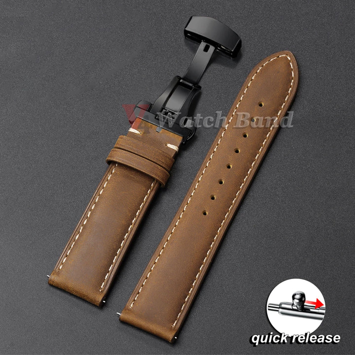 Genuine Calfskin Leather Watchband for Omega Business Watch Band for Seiko 22mm 20mm 18mm Butterfly Buckle Stitching Brown Strap
