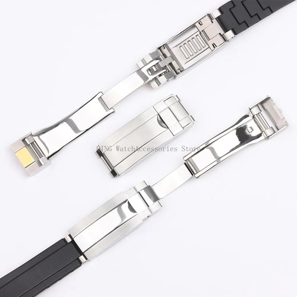 Rubber Silicone Watch Strap for Rolex Oysterflex – 20mm, Folding Buckle