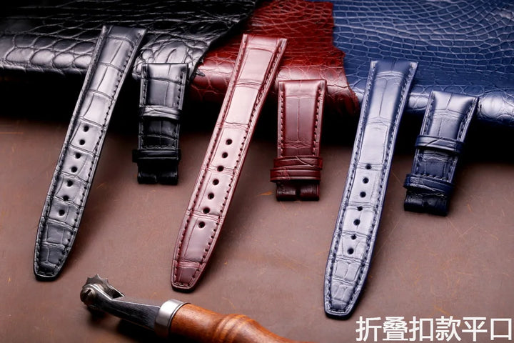 Crocodile Leather Watchbands For IWC Portugues Pilot Black Alligator Grain Handmade Straps 20mm 21mm 22mm