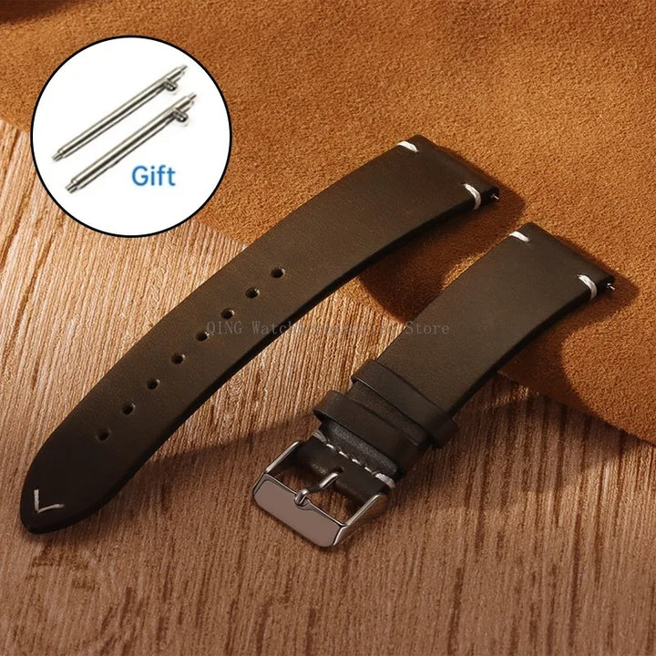 Title: Vintage Oil Wax Leather Watch Band 18–22mm (Quick Release, Unisex)