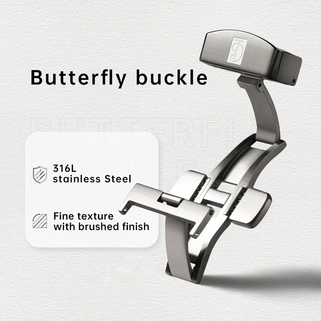 MAIKES 316L Stainless Steel Butterfly Clasp – 18/20mm Brushed Folding Buckle