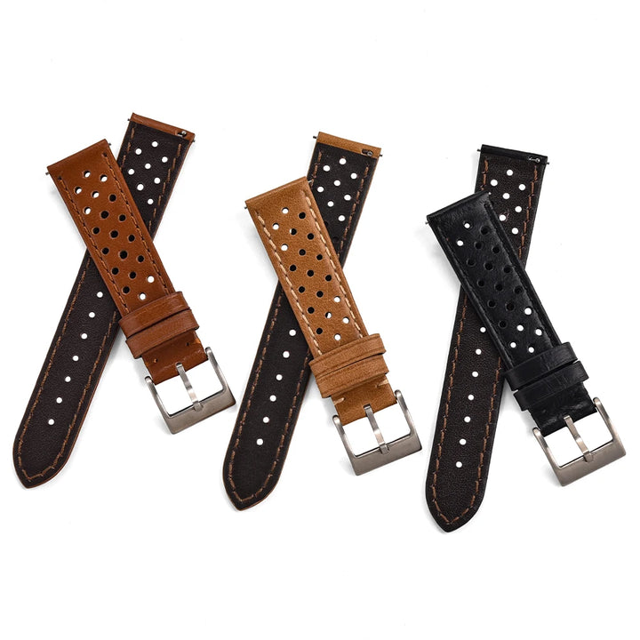 Vintage Racing Leather Watch Strap 18–22mm Quick Release for Omega