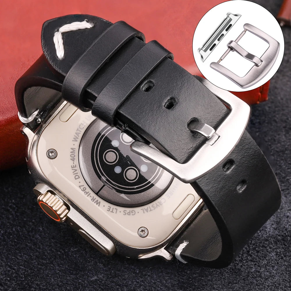 Handmade Vintage Leather Strap for Apple Watch 38-49mm Series 4-9, SE, Ultra