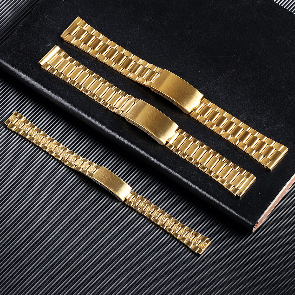 Stainless Steel Watch Strap – 12–20mm, Folding Buckle, Silver & Gold
