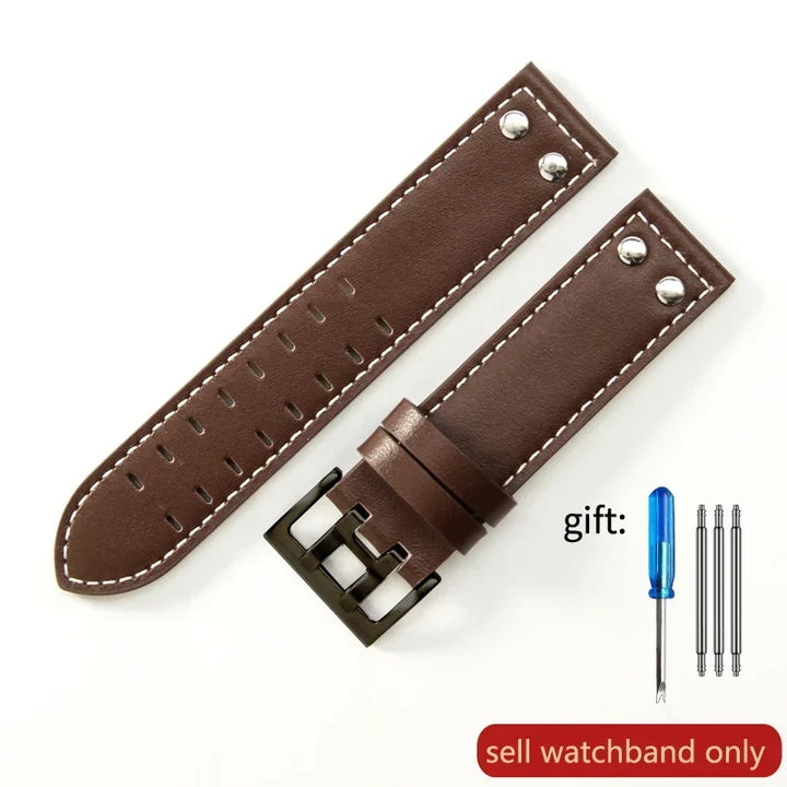 Double Row Hole Leather Watch Strap 20/22mm for Hamilton & Seiko