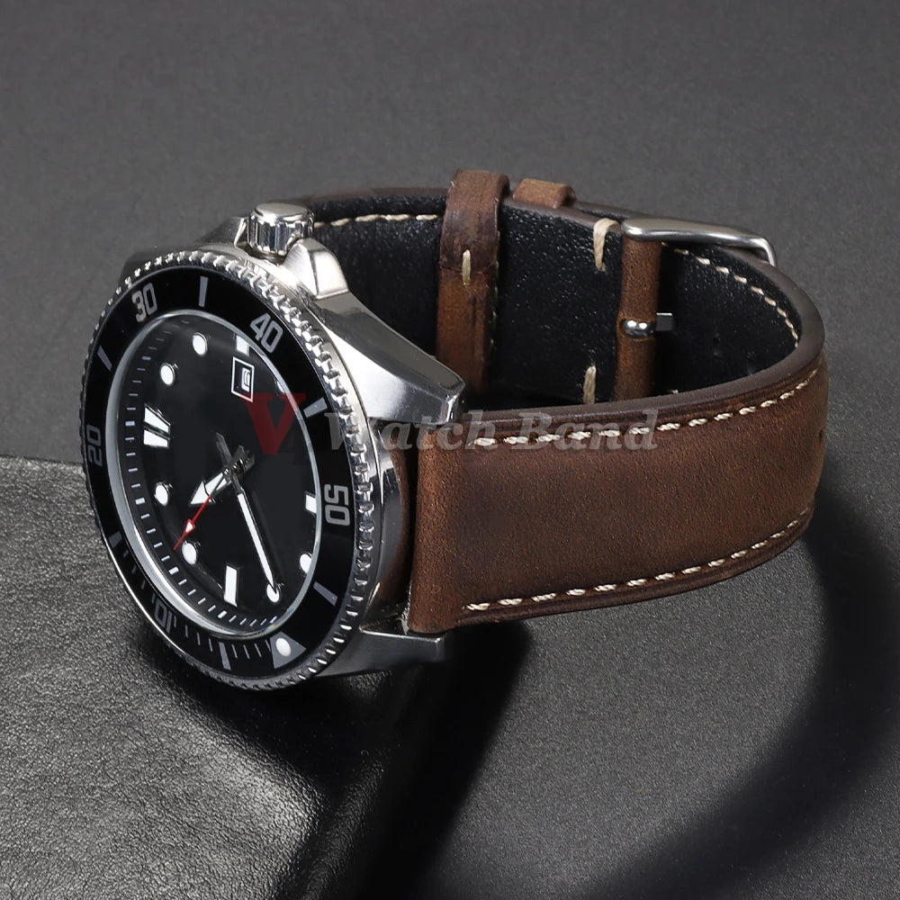 Genuine Calfskin Leather Watch Strap Brown (Butterfly Buckle, 18/20/22mm)