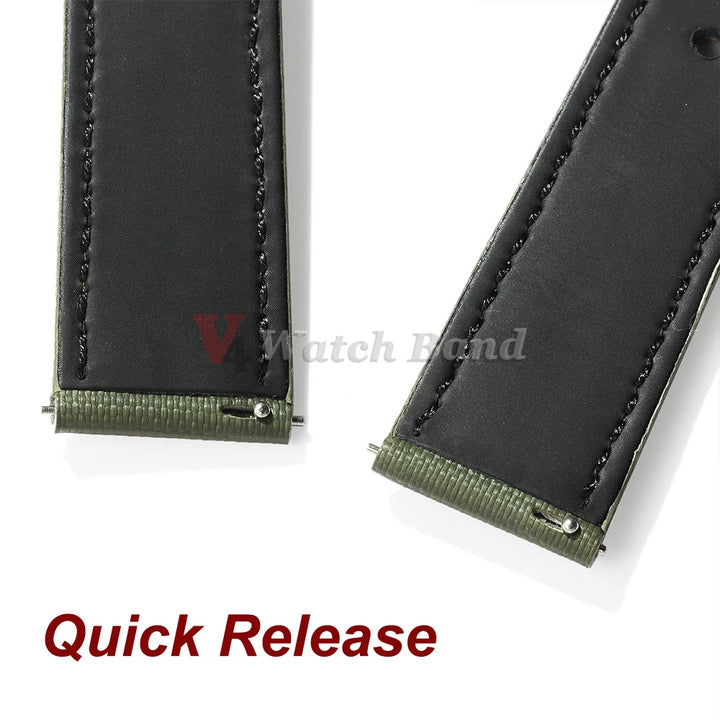 Sailcloth Nylon Leather Watchband for Omega Business Watch Band for Seiko 22mm 20mm Butterfly Buckle Stitching Green Blue Strap