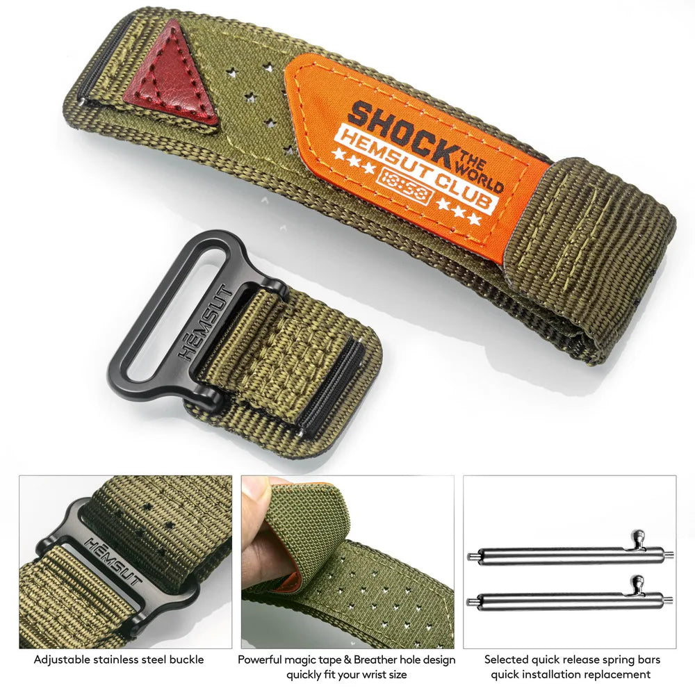 HEMSUT Nylon Military Smart Watch Strap – Quick Release 20/22/24mm for Men