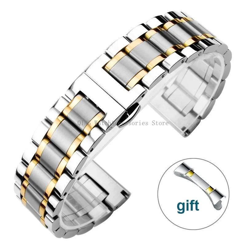 Curved End Solid Stainless Steel Watch Strap – Universal with Butterfly Buckle