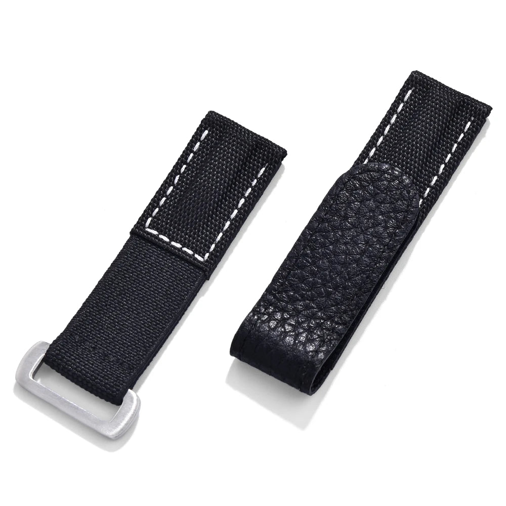 Premium Grade Hook And Loop Adhesive Watch Band Pale Blue Leather Nylon Watch Strap 20mm Watch Strap Watch Replacement Watchband
