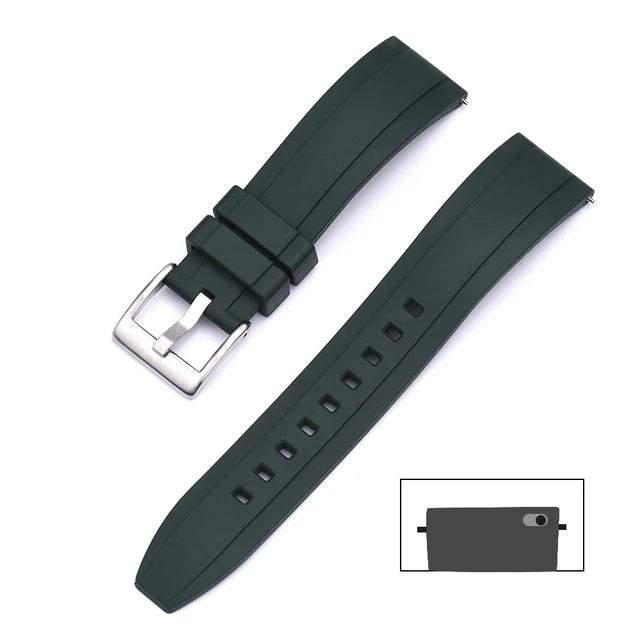 Universal FKM Rubber Watch Strap – 20–24mm Waterproof Sport Band for Rolex, Omega, Armani & Seiko