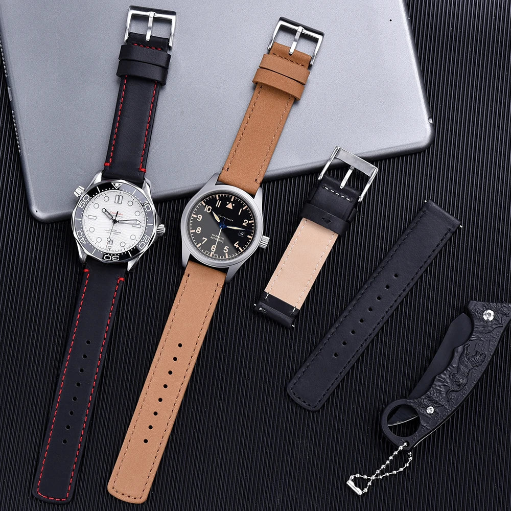 NATOBELT High Quality Leather Watch Strap 20mm 22mm Quick Release Leather Watch Band Strap Replacement Belt For Men Women